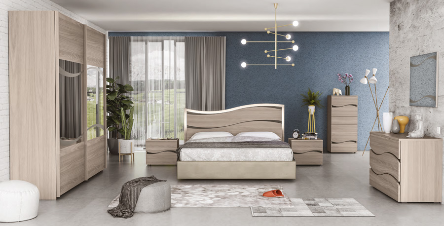 Coppia di comodini moderni 2 cassetti Olmo perla, Made in Italy