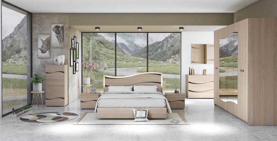 Camera da letto completa, finitura Olmo Perla, Made in Italy