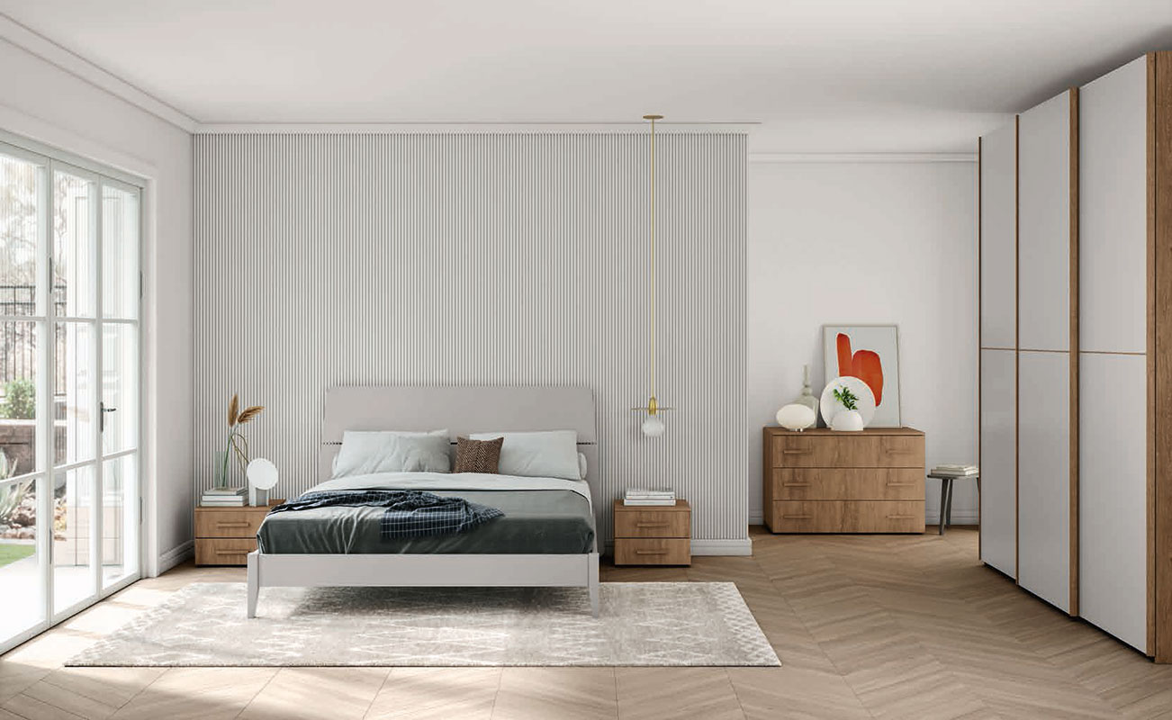 Camera matrimoniale Rovere cognac e Grigio dorian con armadio scorrevole