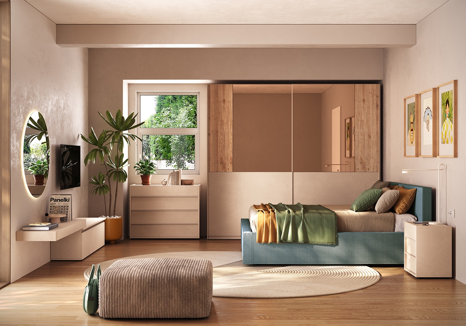 Letto matrimoniale Armonia, velluto a coste Oceano, 160x195