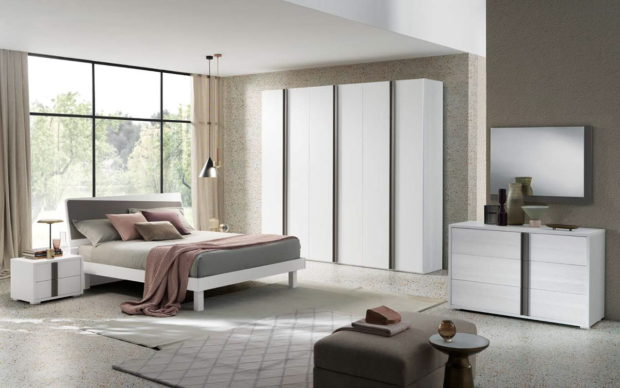 Camera matrimoniale scontata completa, finitura Noce bianco e Grigio londra