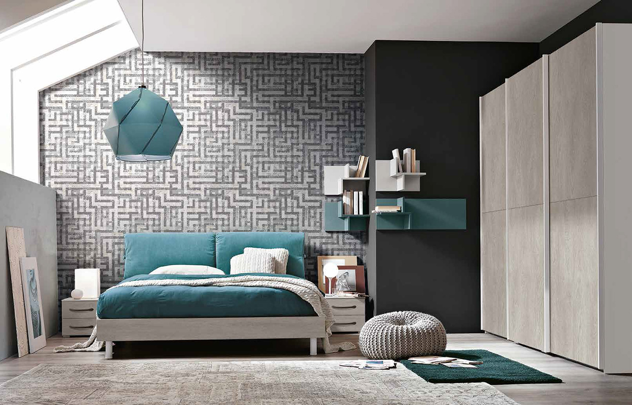 Camera matrimoniale completa in Bianco frassino e Gessato cenere