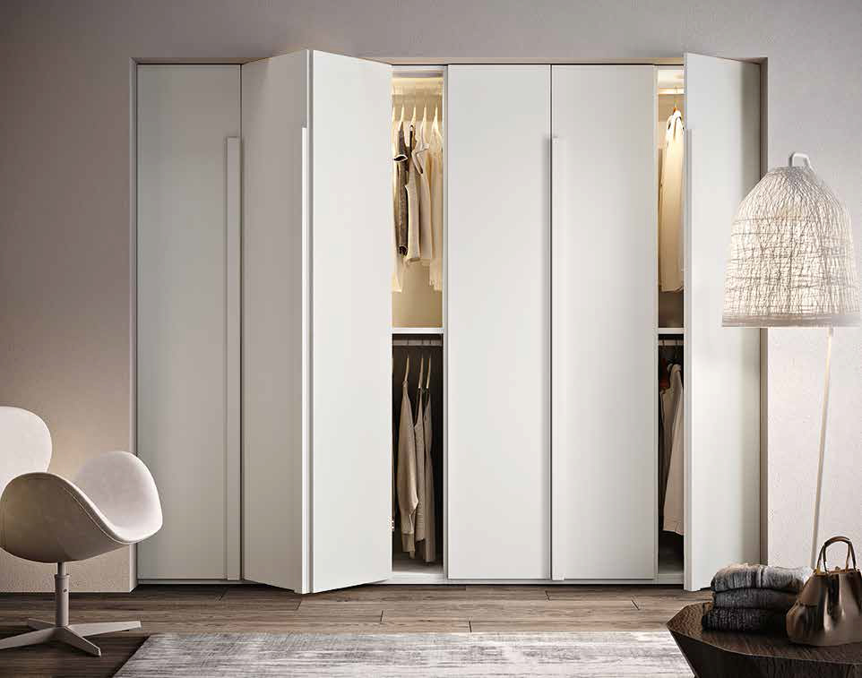 Camera con armadio con ante a soffietto, finitura Bianco frassino