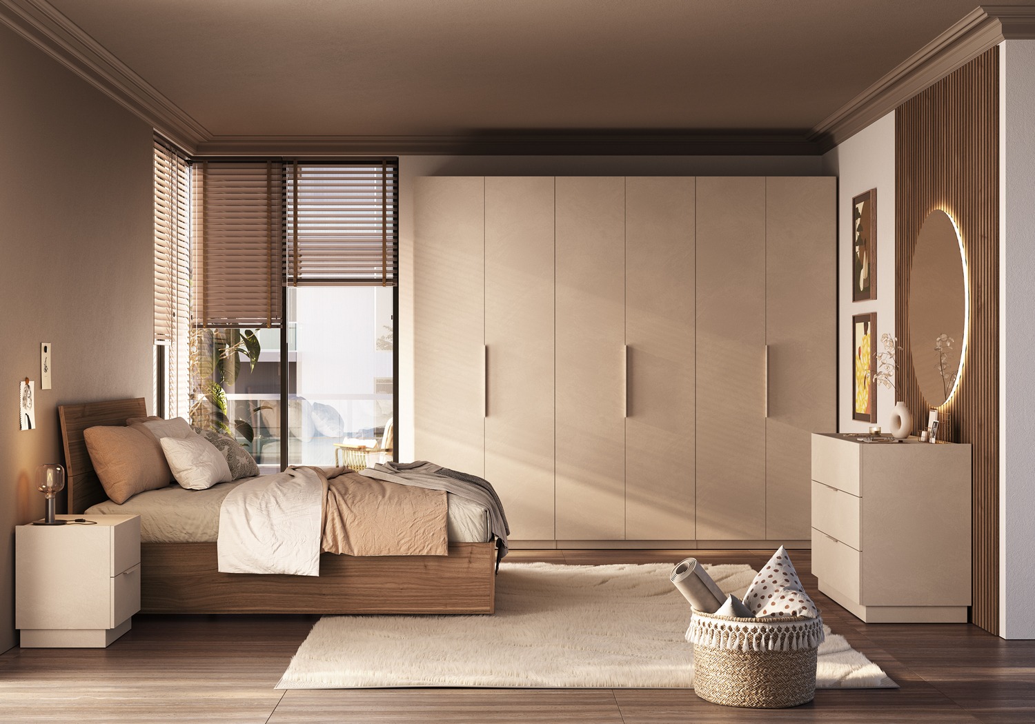 Armadio battente 6 ante, finitura Cashmere, L.275 H.240