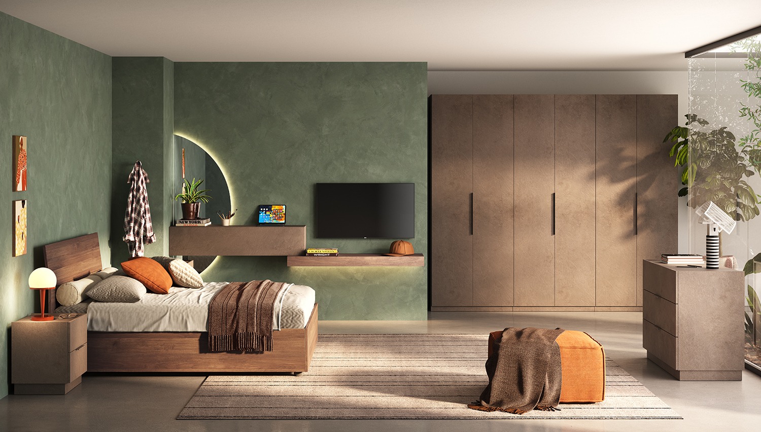 Letto matrimoniale moderno, finitura Mercure, 160x195