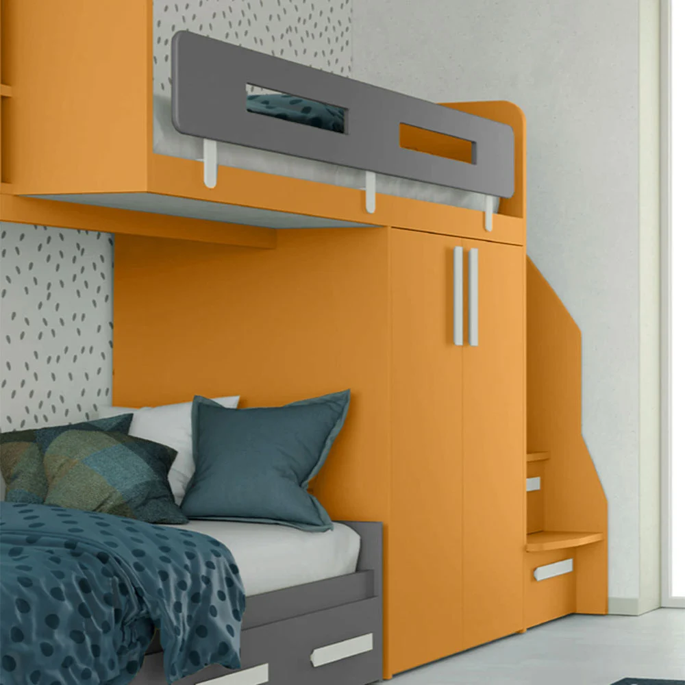 Cameretta Helga per ragazzi in finitura Miele e Grigio Titanio