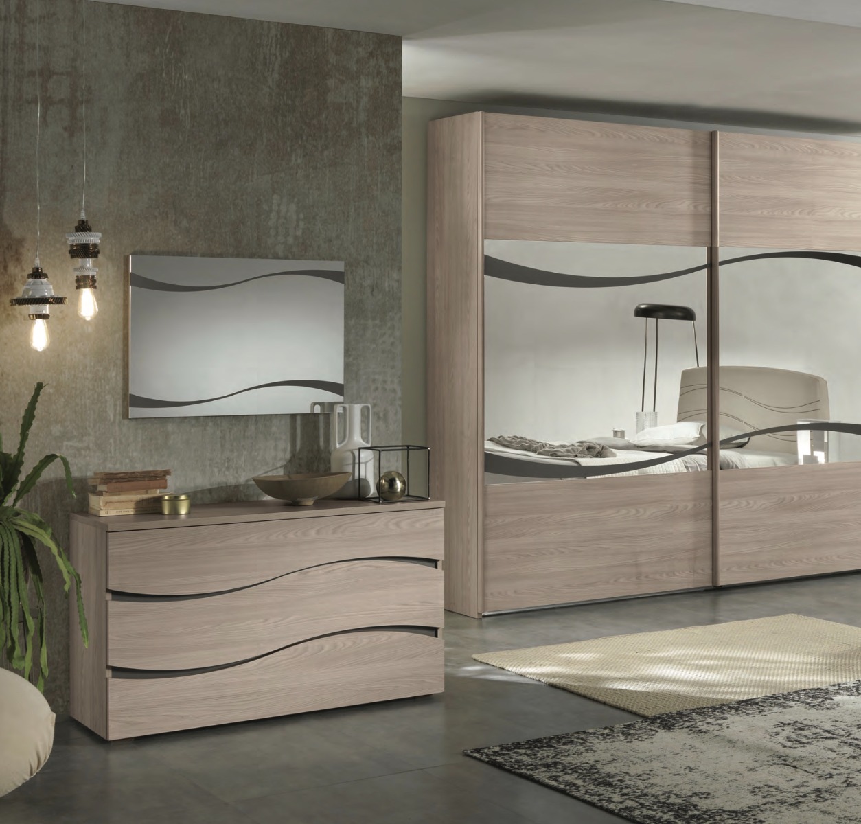 Specchio con serigrafie grigio fango, Made in Italy