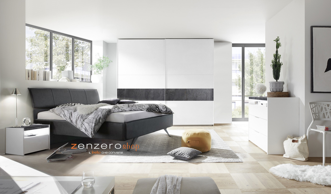 Conveniente Armadio moderno con ante 2 scorrevoli L.275, Bianco Opaco con fascia Ossido