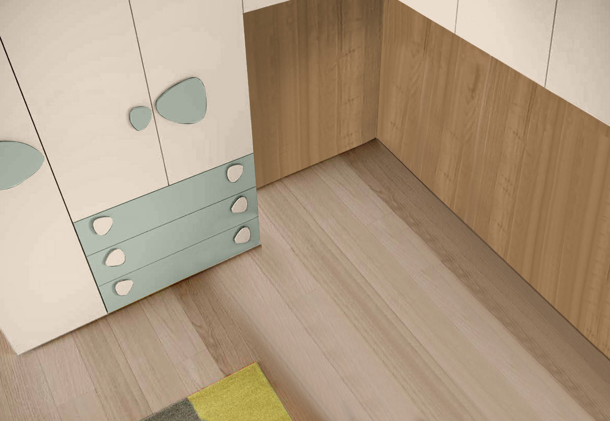 Armadio ponte angolare, finitura Agave, Orzo e Noce biondo