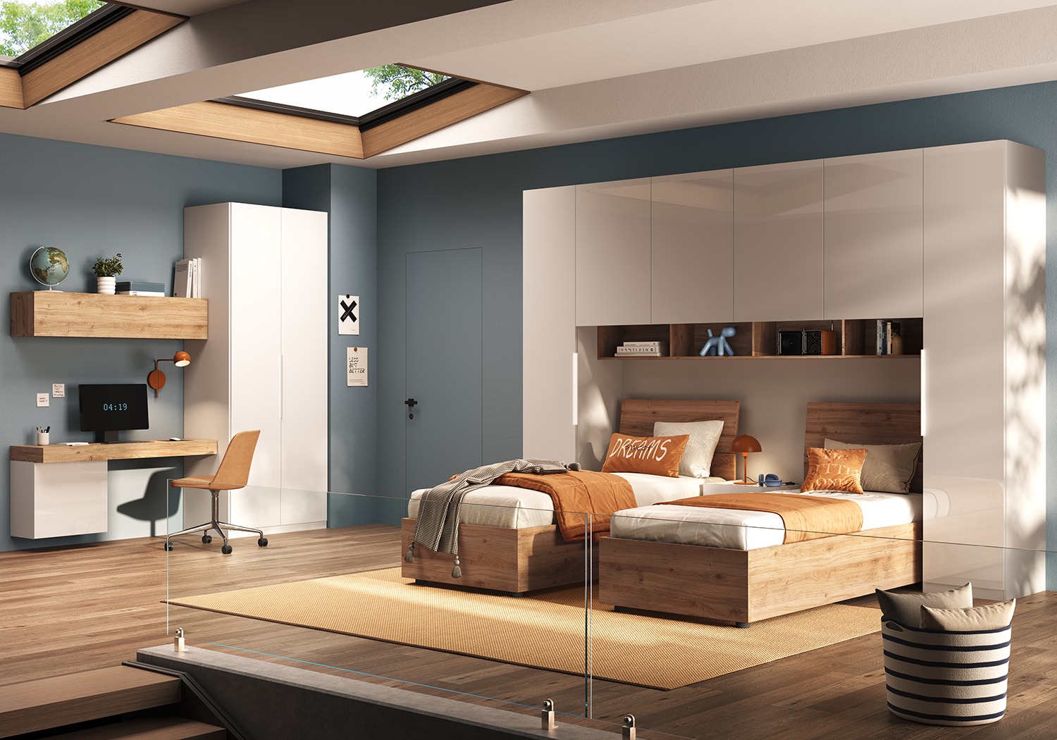 Letto singolo moderno, finitura Cadiz, 80x195