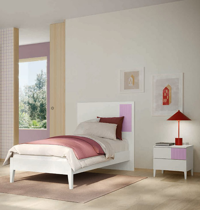 Letto singolo Orchidea e Rovere Bianco 