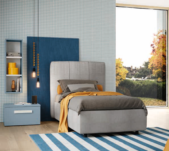 Cameretta ragazzo con letto imbottito e armadio battente Grigio dorian e Cadaques