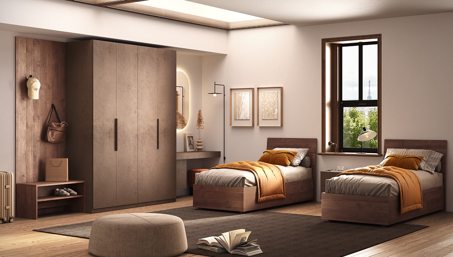 Letto singolo moderno, finitura Mercure, 80x195