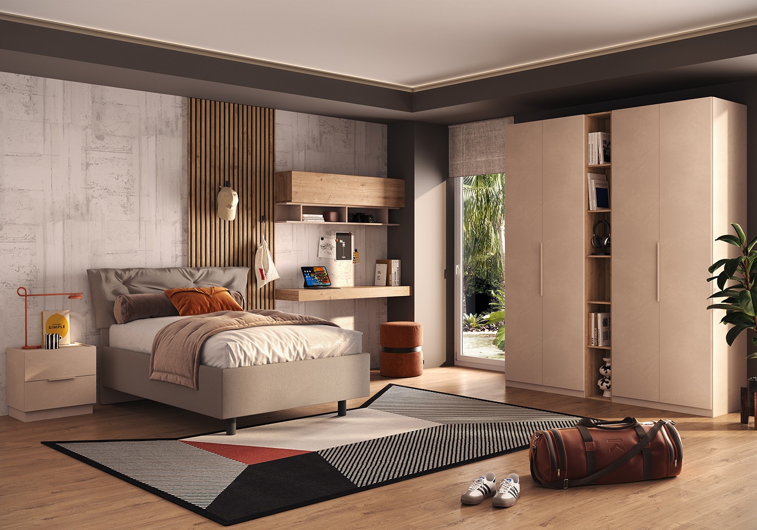 Armadio 4 ante con libreria, Cashmere e Cadiz, L.212