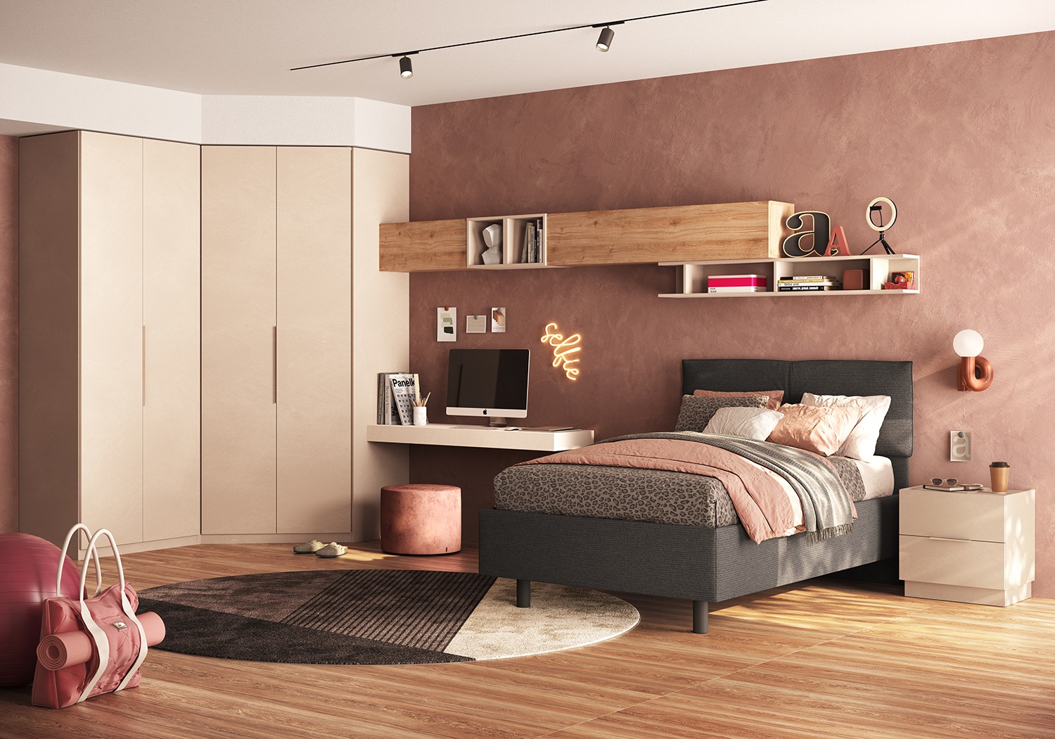 Armadio ad angolo, 4 ante, finitura Cashmere