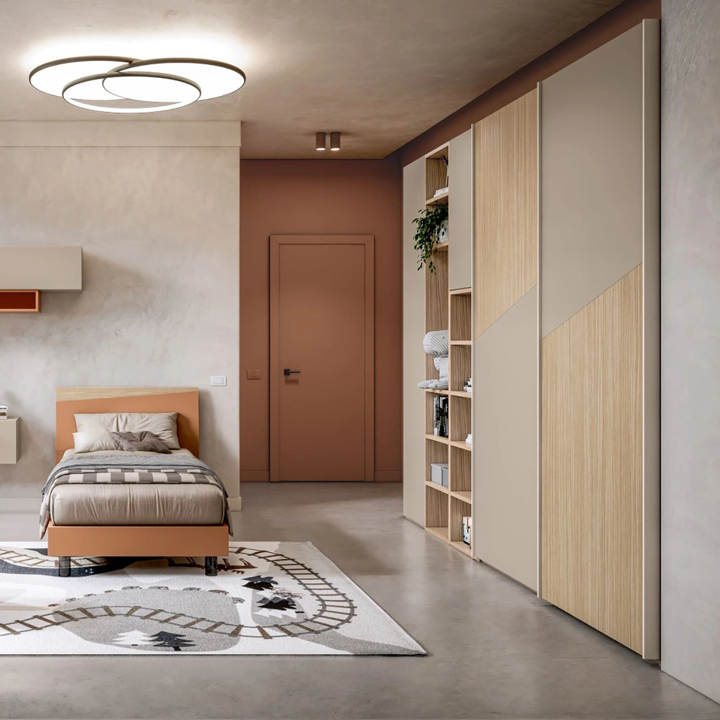 Armadiatura camerette Rovere ambra e Tortora, collezione Taz Zenzero Shop