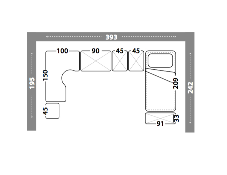 Cameretta con soppalco angolare, finitura Bianco frassino, Peonia e Rosa antico