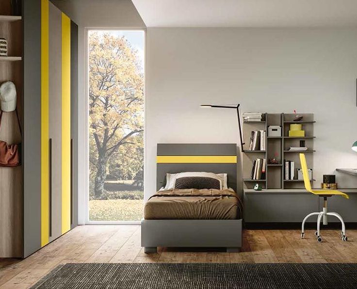 Letto singolo Grigio cenere e Giallo cedro
