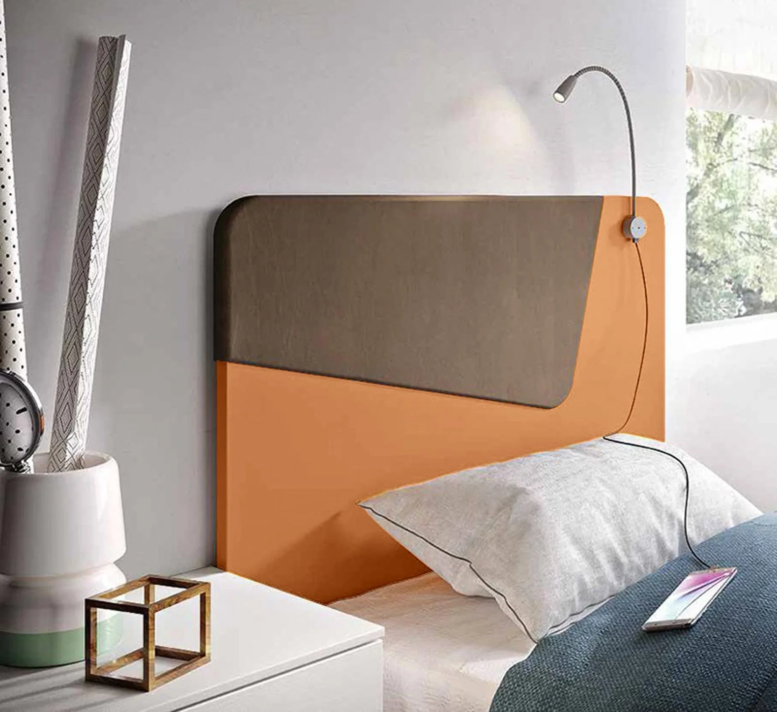 Cameretta ragazzi Terracotta e Bianco frassino, con armadio 4 ante apertura a libro