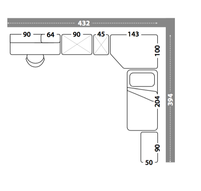 Cameretta con cabina angolare e letto multifunzionale, finitura Rovere ambra, Rosa antico, Peonia e Nebbia