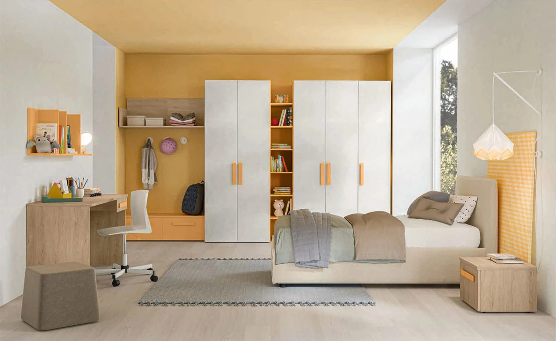 Cameretta per ragazzi Cemento artico, Royal oak e Miele