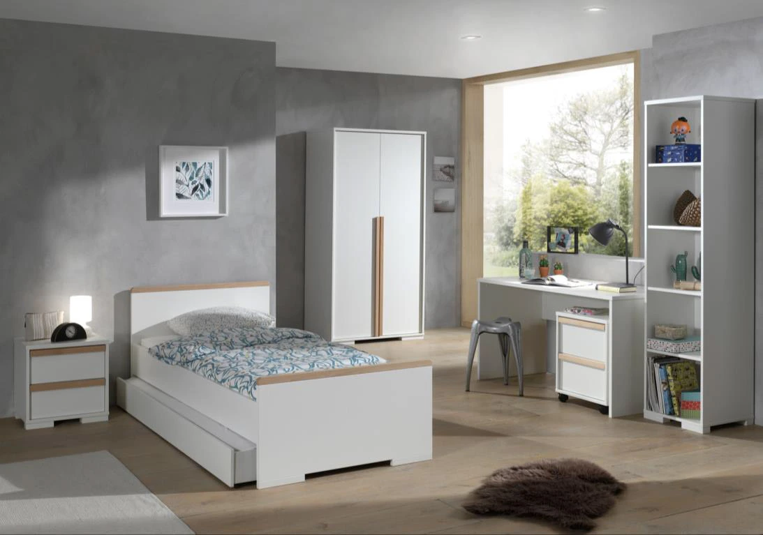 Cameretta moderna composta da armadio 2 ante, letto e comodino 