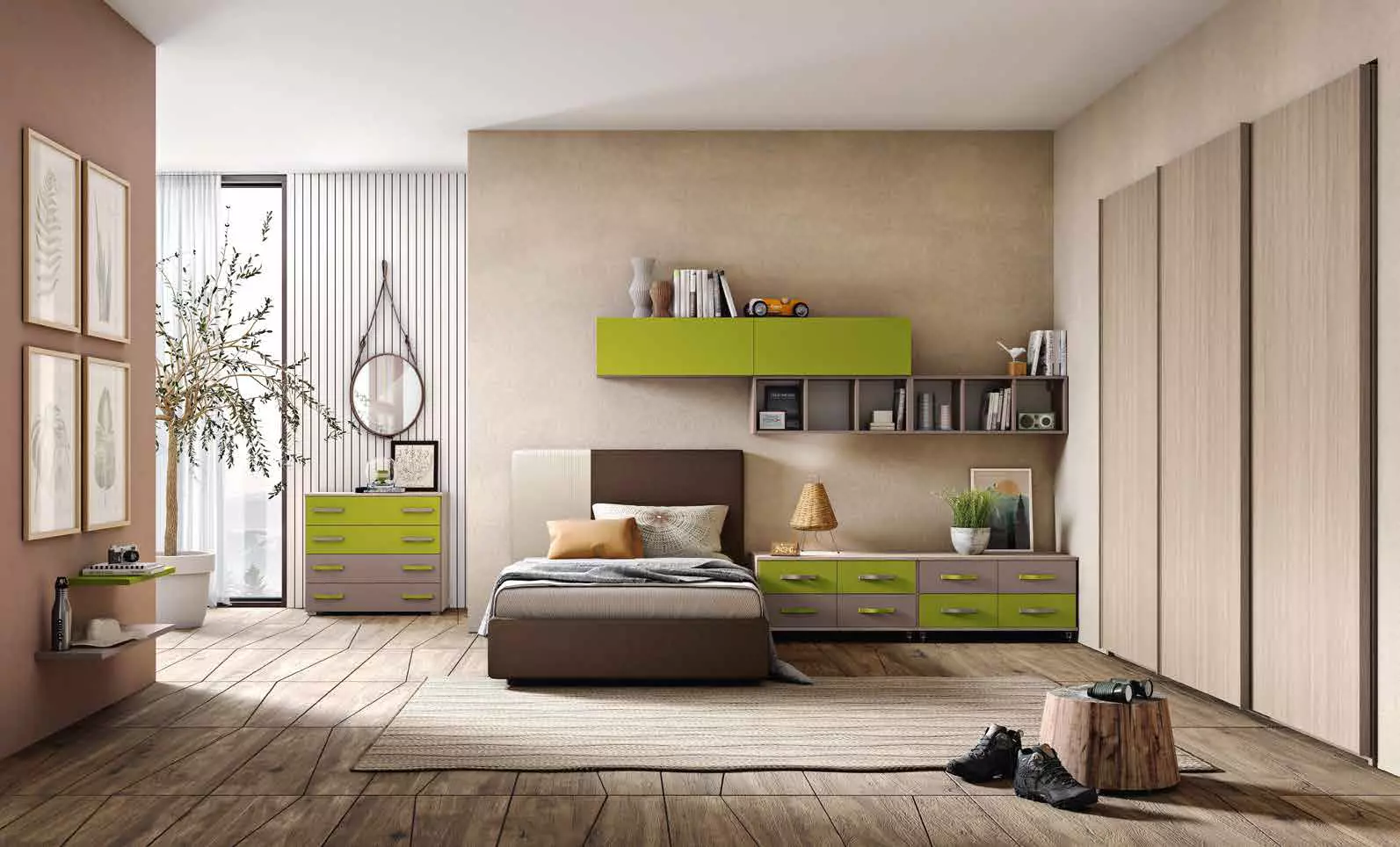 cameretta olmo e verde moderna