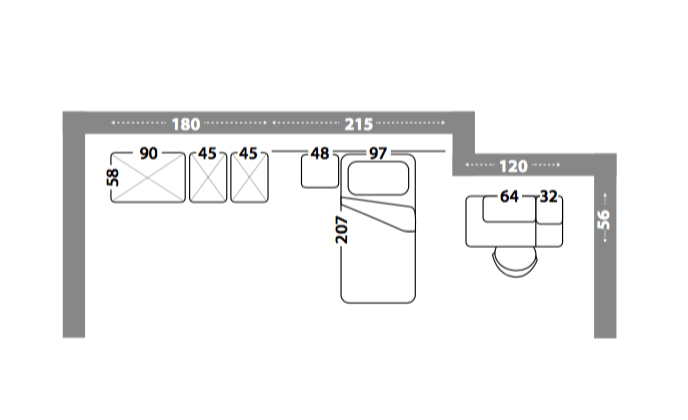 Cameretta ragazzi con armadio battente, finitura Rovere ambra e Blu reale