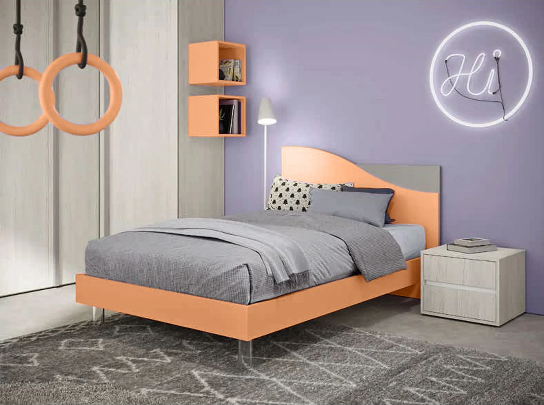 Letto 1 piazza e mezza Papaya e grigio dorian