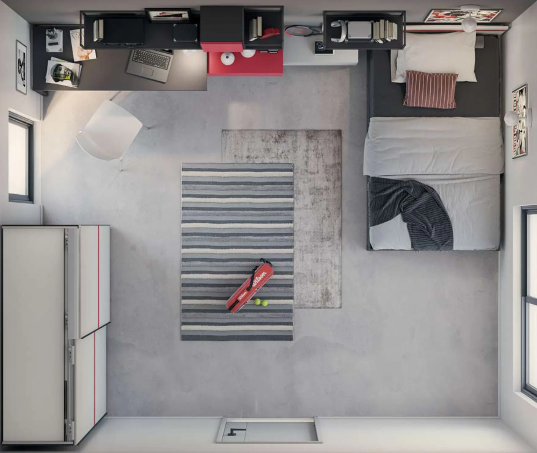 letto rosso e bianco