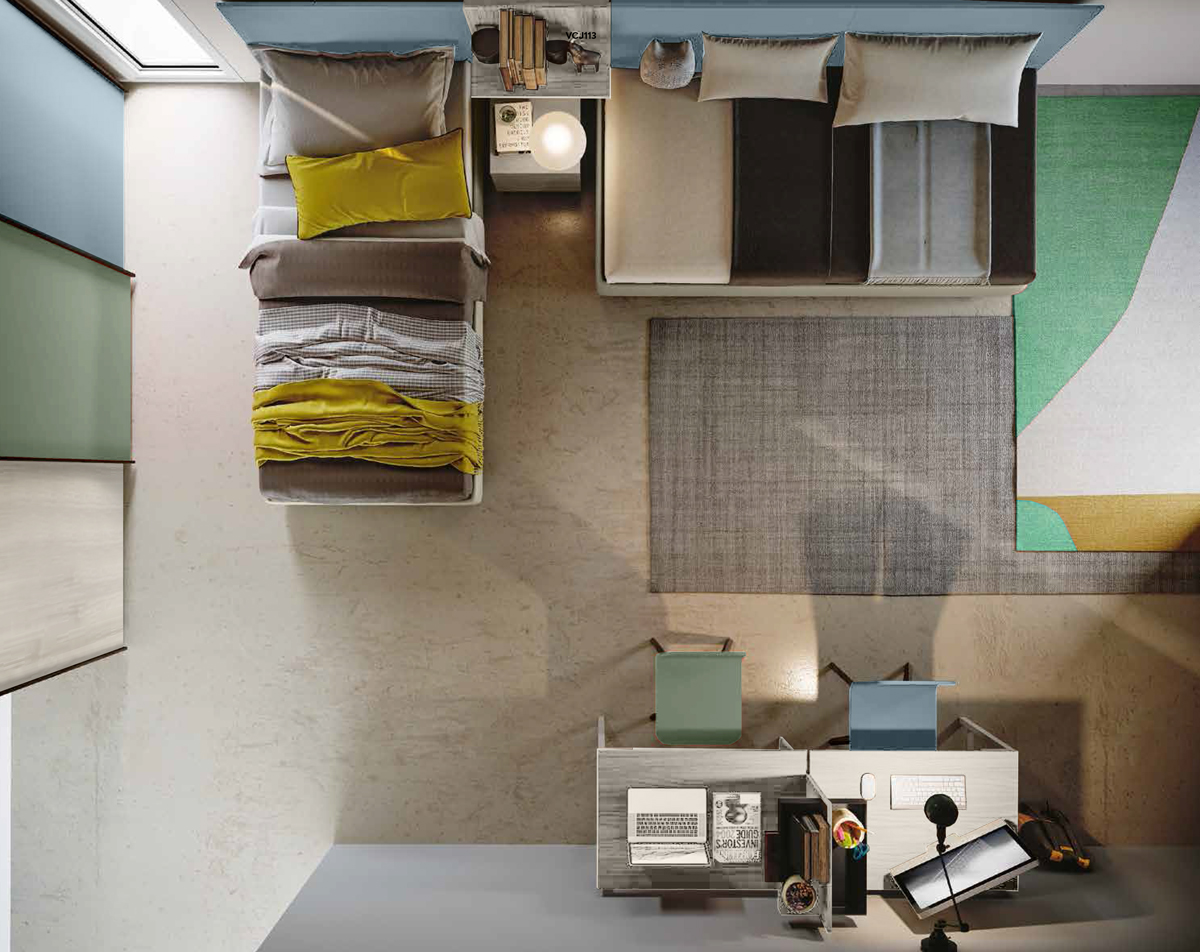 Cameretta da ragazzi in Bianco altea, Agave e Carta da zucchero