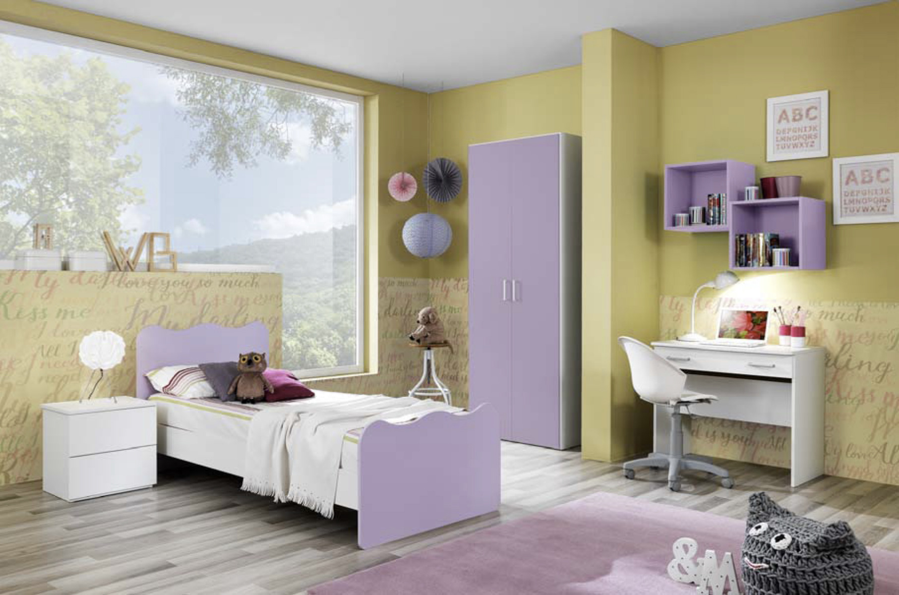 Cameretta completa lilla con letto singolo