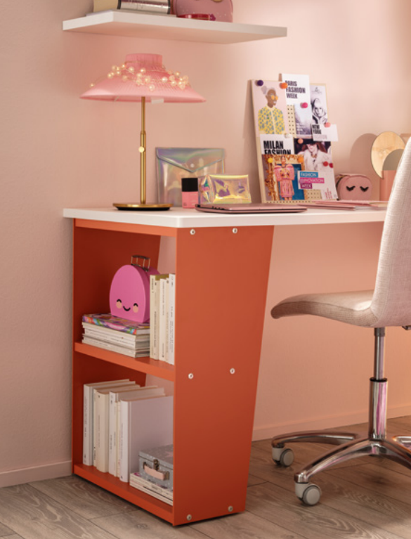 Scrivania moderna per camerette Moretti Compact, finitura Bianco e Mandarino laccato
