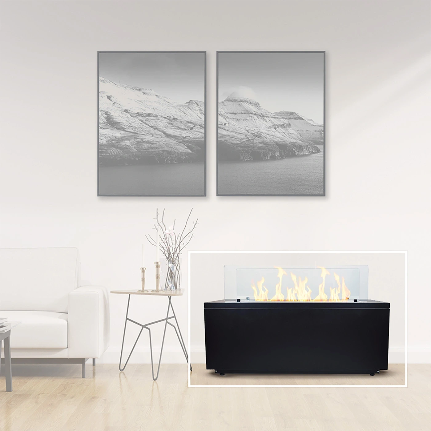 Camino a bioetanolo da terra, Nero, 100x40x60 h cm Zenzero Shop