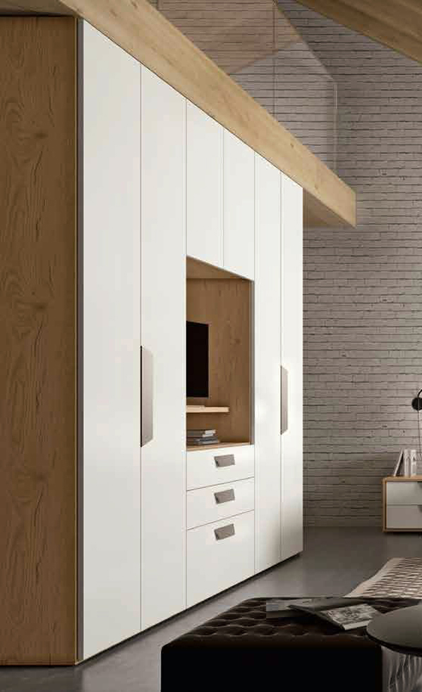 Camera matrimoniale Enola, moderna e completa, finitura Bianca e Samoa