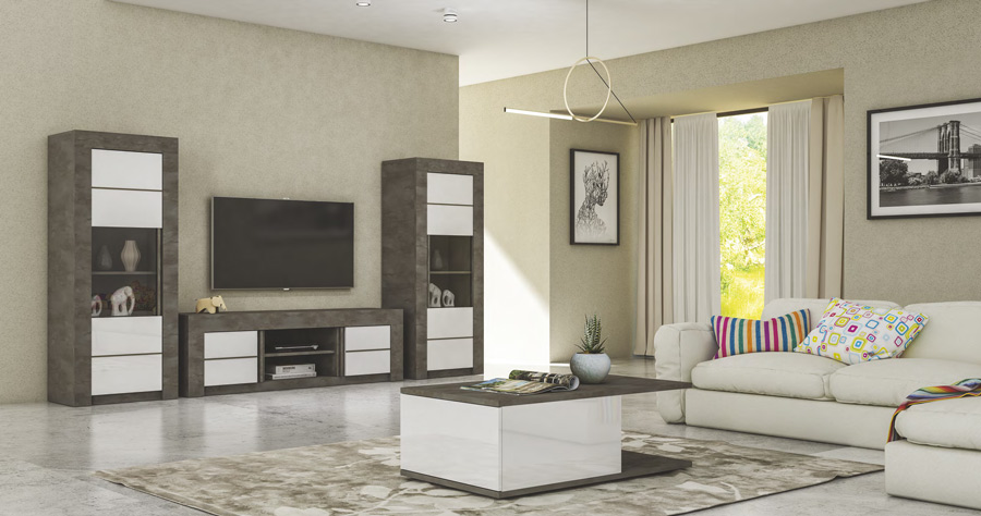 Tavolino da salotto con 1 cassetto, Ossido e Bianco lucido serigrafato