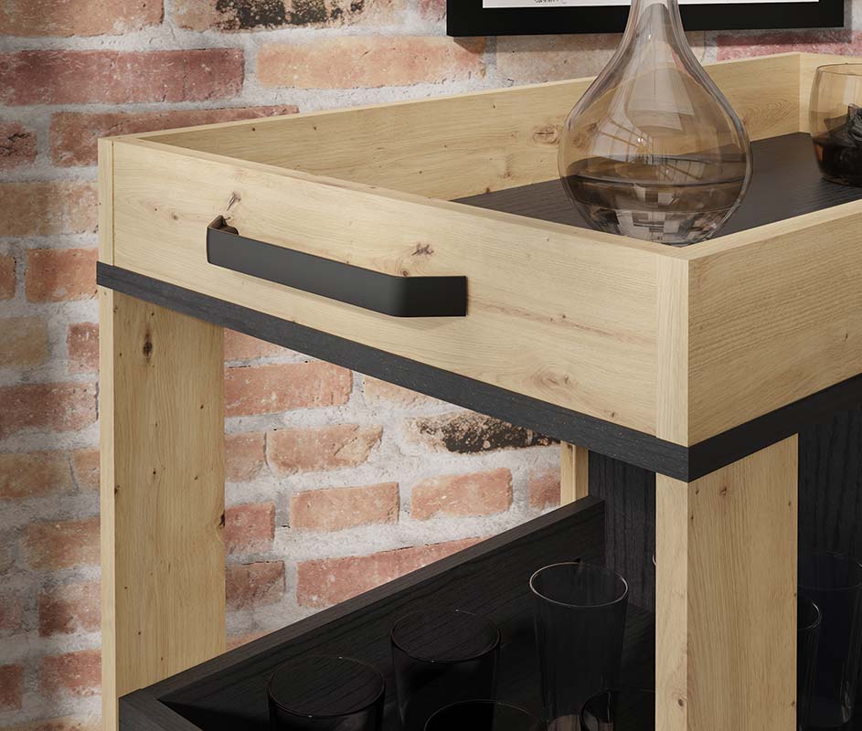 Carrello industry porta bibite, finitura Rovere Artisan e Rovere nero