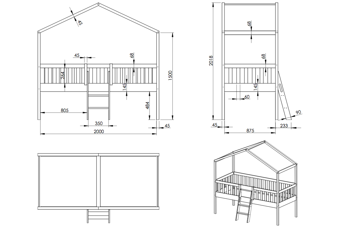 Letto a casetta per bambini, finitura Bianco laccato