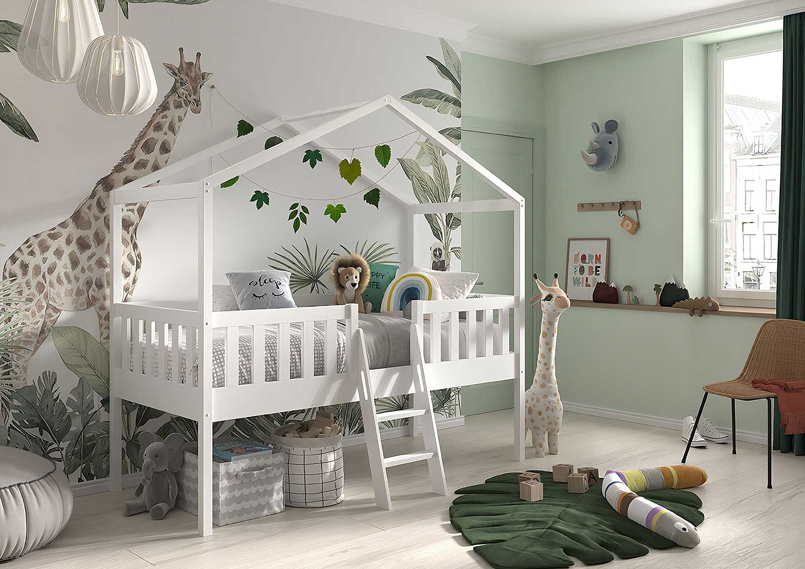 Letto a casetta per bambini, finitura Bianco laccato