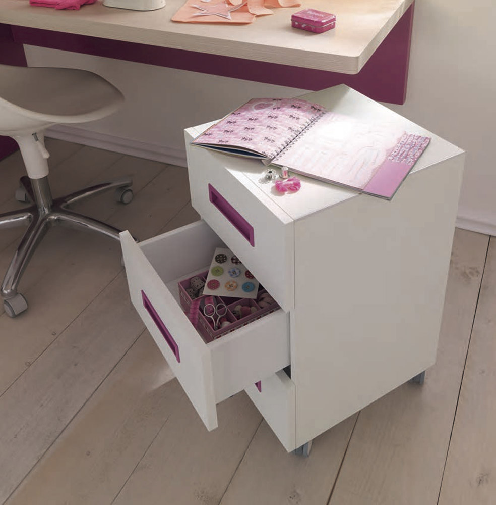 Scrivania camerette sospesa Moretti Compact, Betulla e Lampone laccato