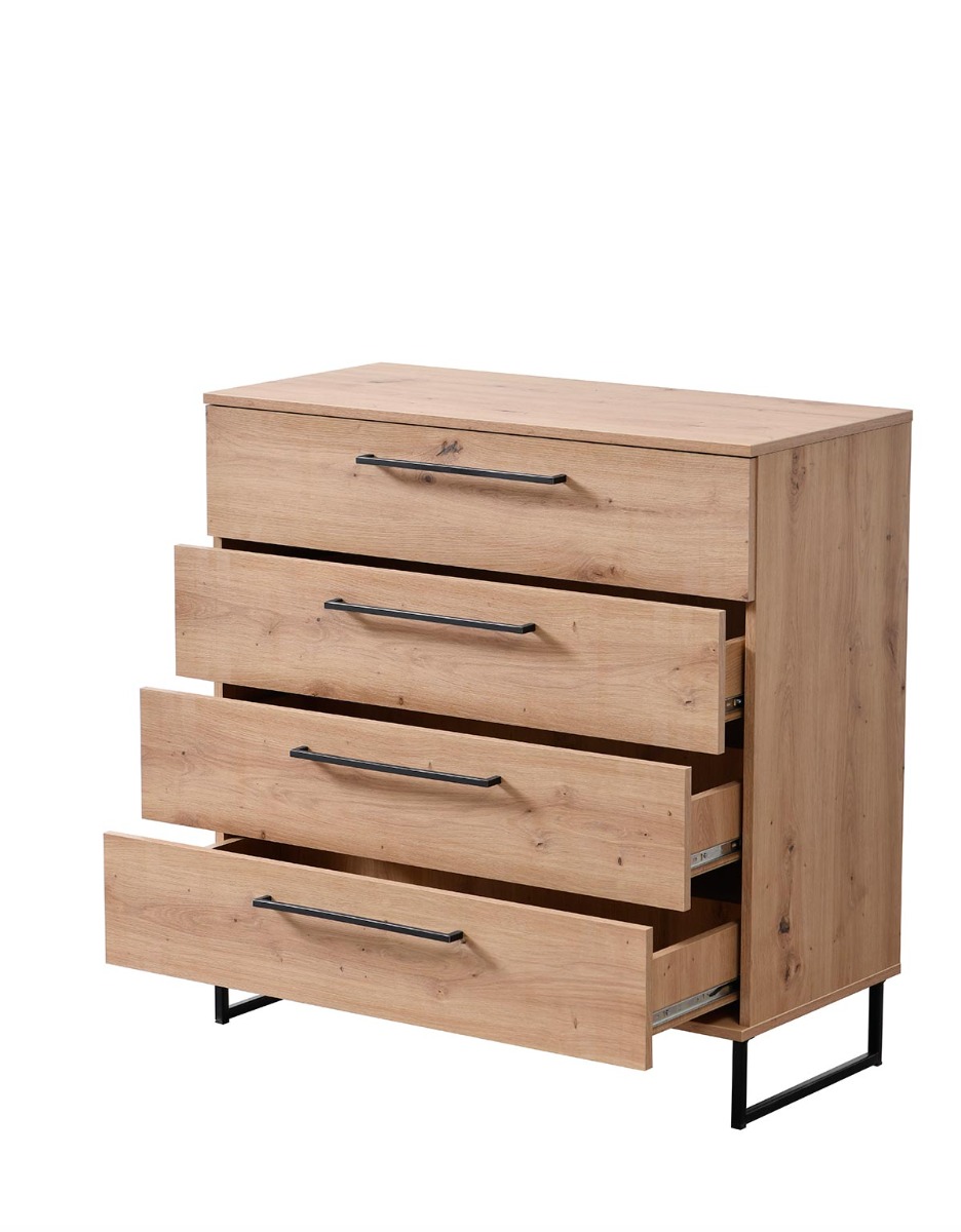 Cassettiera industry con 4 cassetti, finitura Rovere