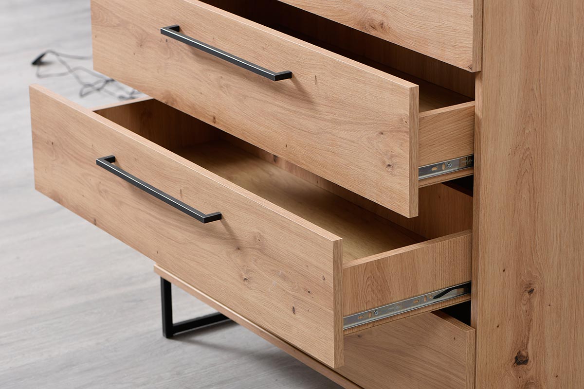 Cassettiera industry con 4 cassetti, finitura Rovere