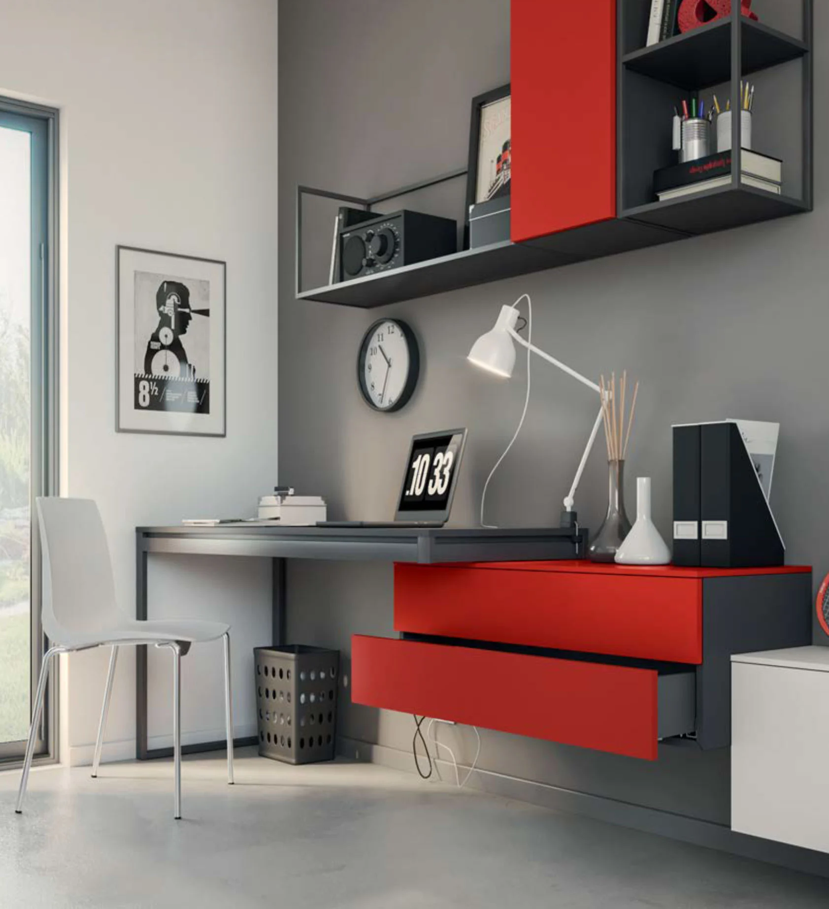 scrivanie sospese rosse