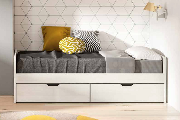 Letto singolo con cassettoni in finitura Bianco larice