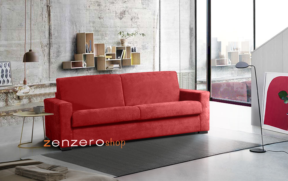 Divano letto modello Denali, sfoderabile a 3 posti finitura rossa