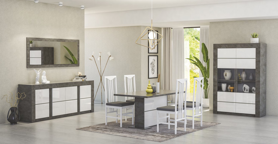 Tavolo fisso L.160, moderno, Ossido e Bianco lucido serigrafato