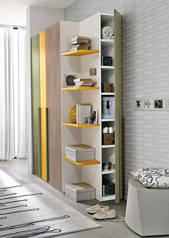 Armadi per camerette con scarpiera, Salvia, Girasole e Gessato canapa