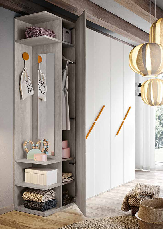 Cameretta scontata per ragazzi in Bianco frassino e Gessato cenere