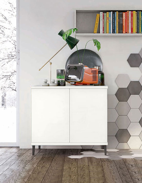 Madia moderna 2 ante con piedini in titanio, finitura Bianco Opaco