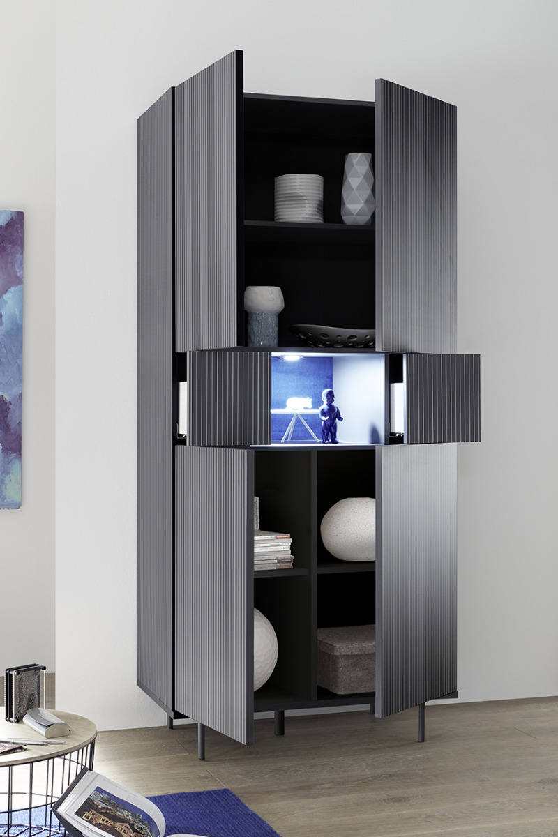 Madia alta moderna a 4 ante 2 cassetti, colore grigio gessato